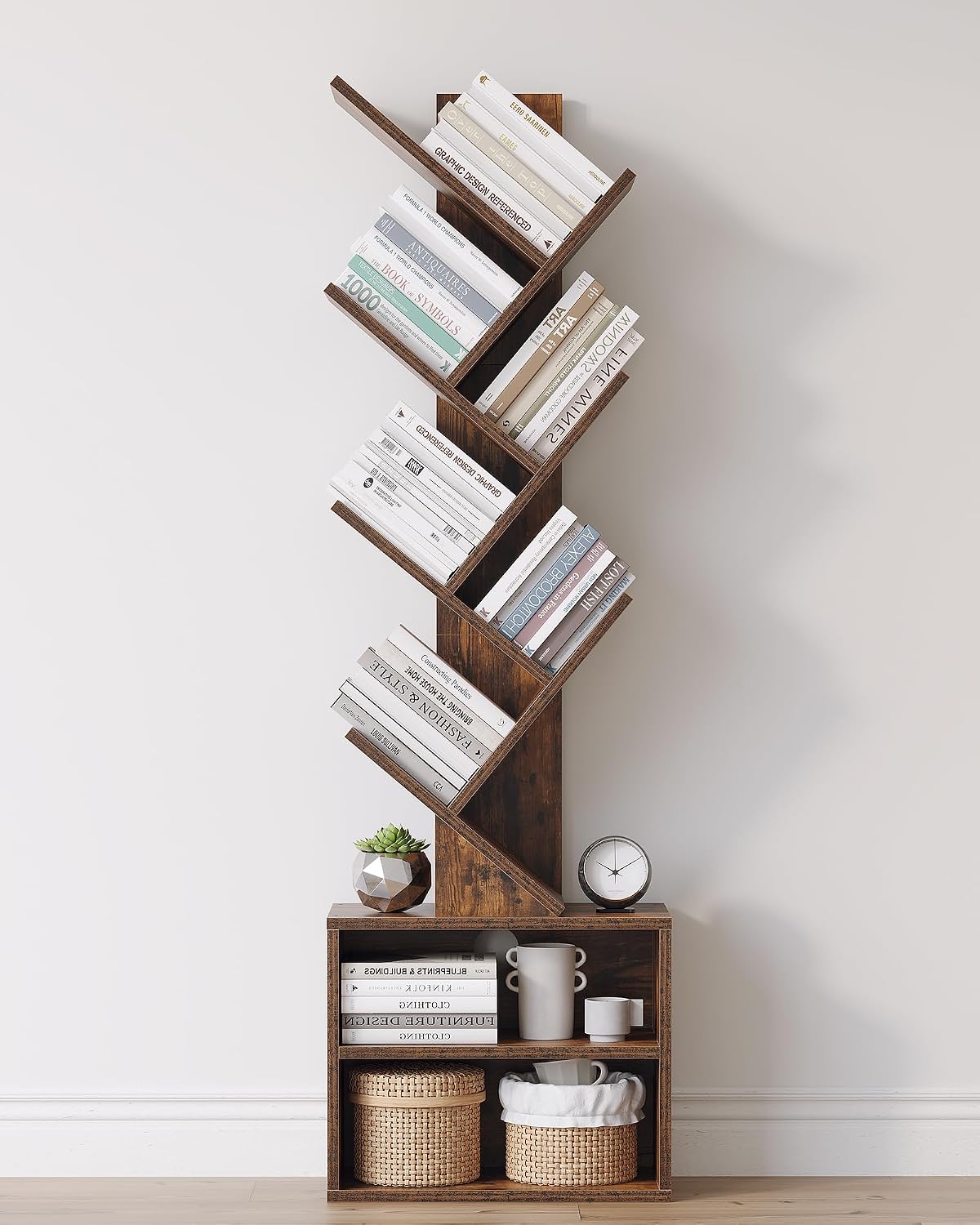 🌿 Tree Bookshelf with Storage Cabinet | 6-Tier Modern Wooden Bookcase, Space-Saving Organizer for Bedroom, Living Room & Home Office 📚