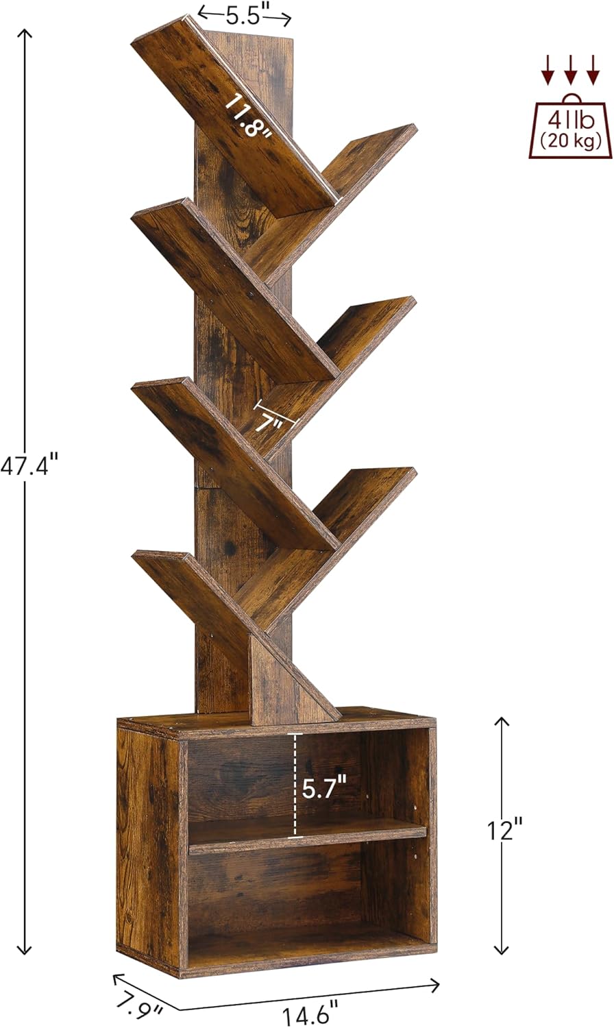 🌿 Tree Bookshelf with Storage Cabinet | 6-Tier Modern Wooden Bookcase, Space-Saving Organizer for Bedroom, Living Room & Home Office 📚