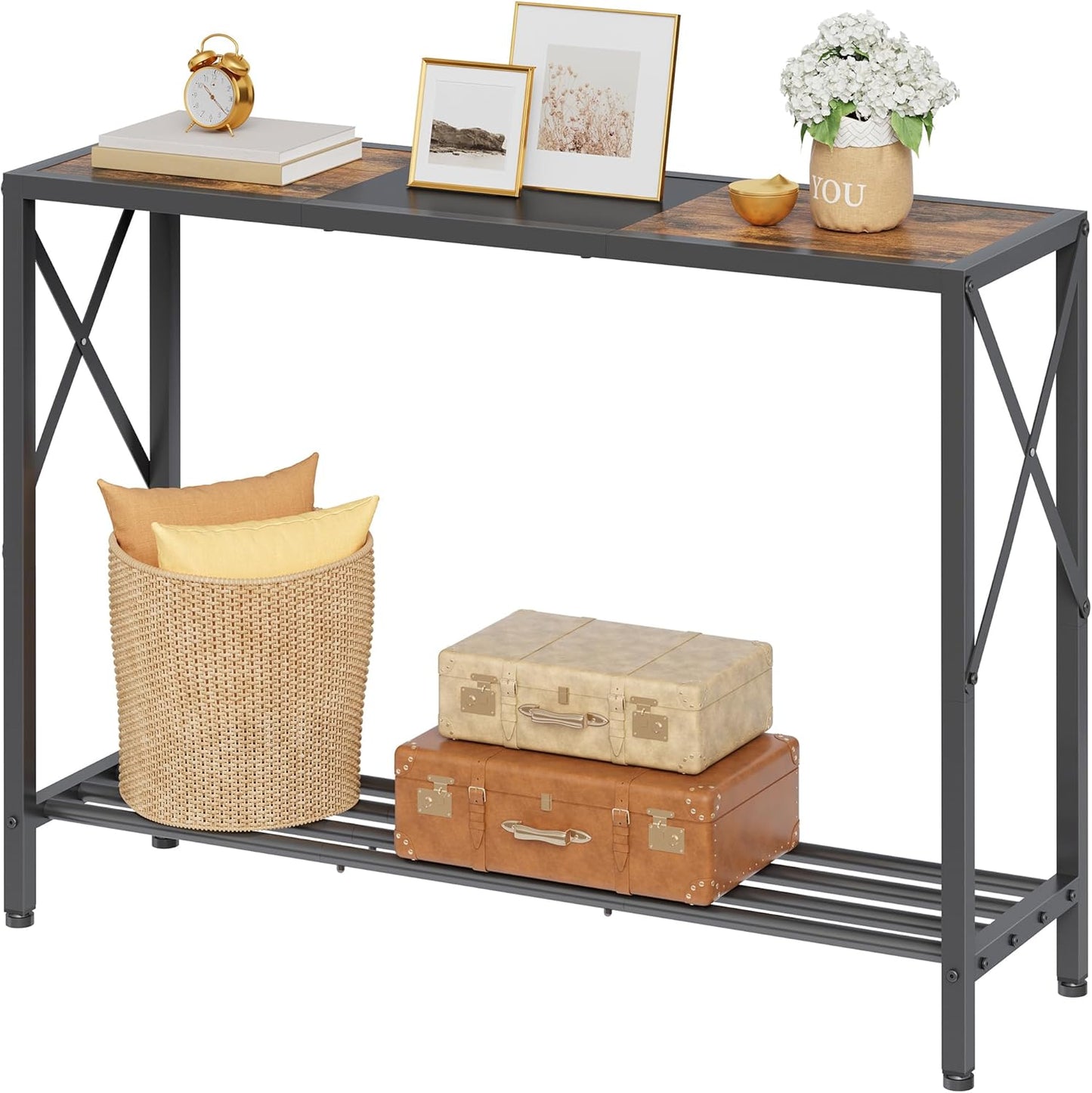 🏡 Industrial Entryway Console Table with Storage Shelves | Rustic Wood & Metal Hallway Organizer for Modern Home ✨