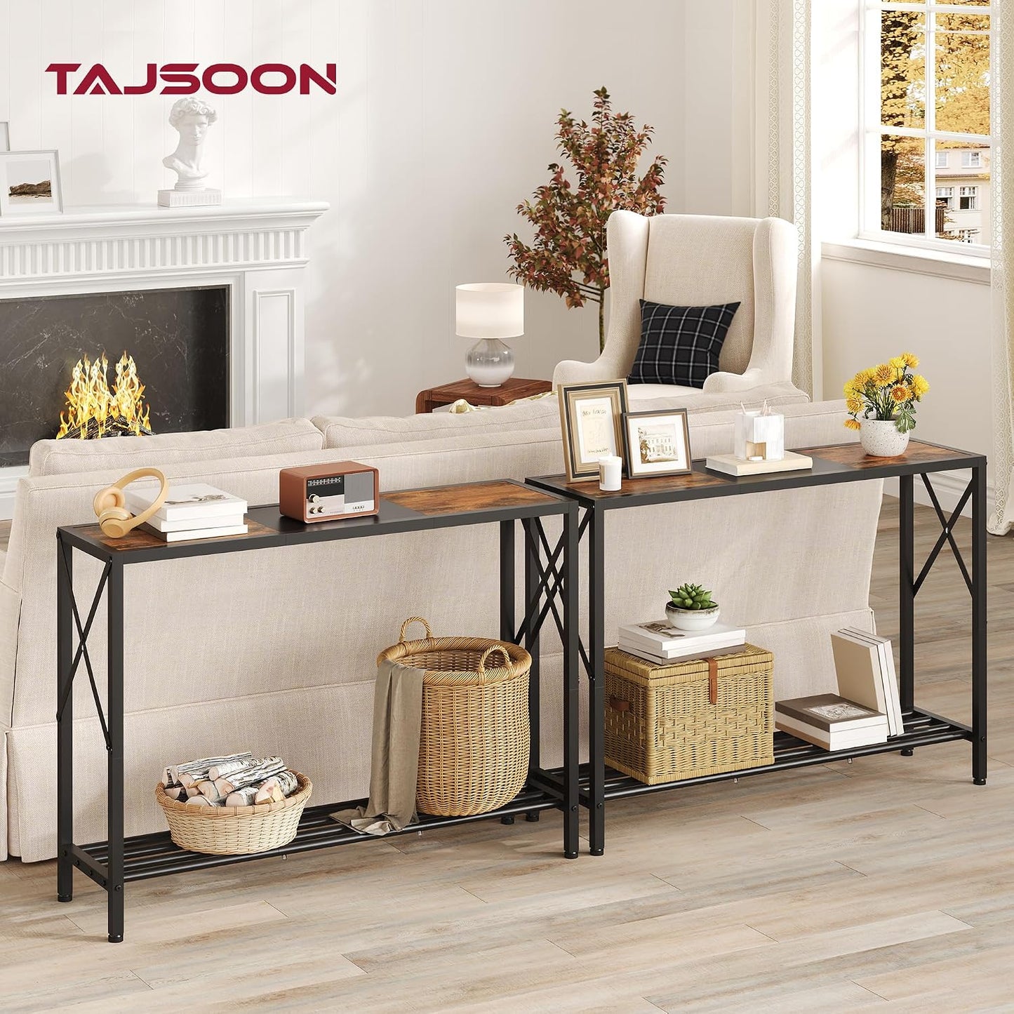 🏡 Industrial Entryway Console Table with Storage Shelves | Rustic Wood & Metal Hallway Organizer for Modern Home ✨