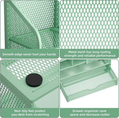 ✨ 3-Tier Mesh Desk Organizer with Drawers – Smart Desktop Storage for Home & Office 🗂️✏️