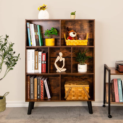 📚 Mid-Century Modern Bookshelf with Storage Cubes | Rustic Wood Display Shelf Organizer for Living Room, Bedroom & Home Office ✨
