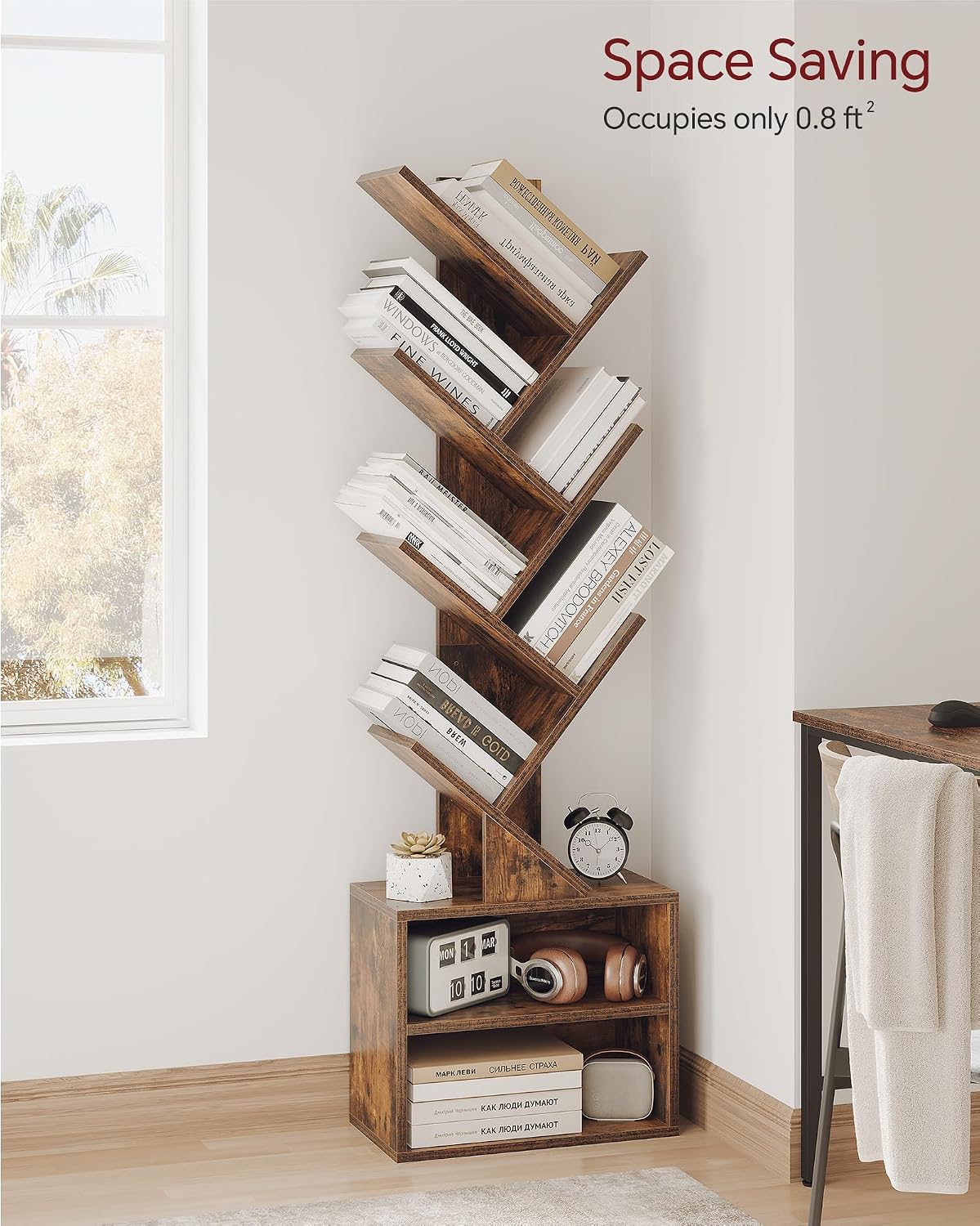 🌿 Tree Bookshelf with Storage Cabinet | 6-Tier Modern Wooden Bookcase, Space-Saving Organizer for Bedroom, Living Room & Home Office 📚