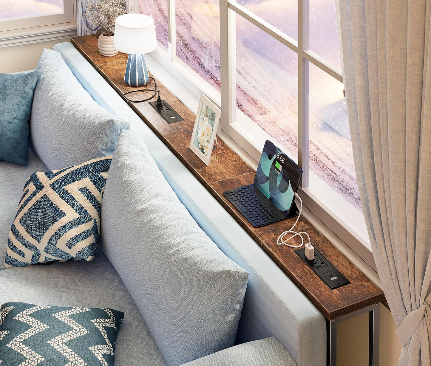 ✨ Smart Living Console Table 🔋 Modern Slim Sofa Table with Built-In Charging Station | Stylish Entryway & Behind Couch Accent Table