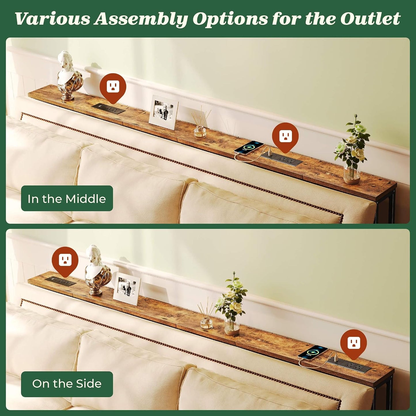 ✨ Smart Living Console Table 🔋 Modern Slim Sofa Table with Built-In Charging Station | Stylish Entryway & Behind Couch Accent Table