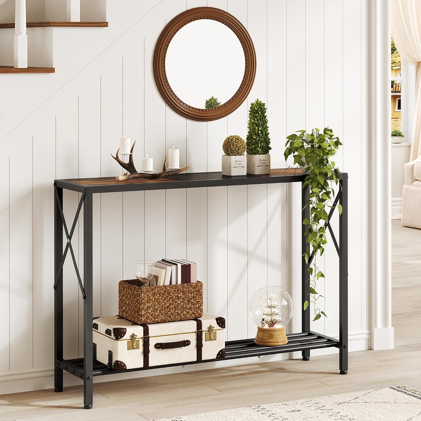 🏡 Industrial Entryway Console Table with Storage Shelves | Rustic Wood & Metal Hallway Organizer for Modern Home ✨