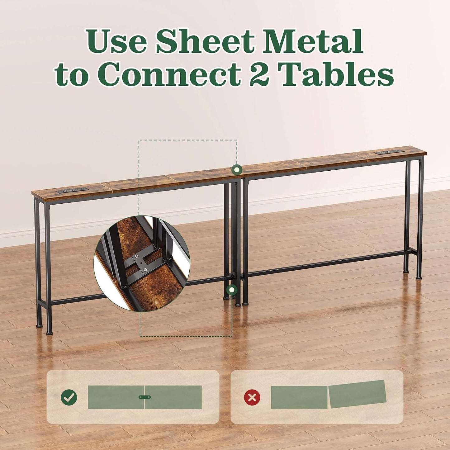 ✨ Smart Living Console Table 🔋 Modern Slim Sofa Table with Built-In Charging Station | Stylish Entryway & Behind Couch Accent Table