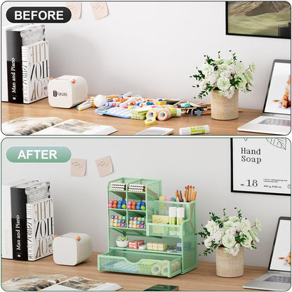 ✨ 3-Tier Mesh Desk Organizer with Drawers – Smart Desktop Storage for Home & Office 🗂️✏️