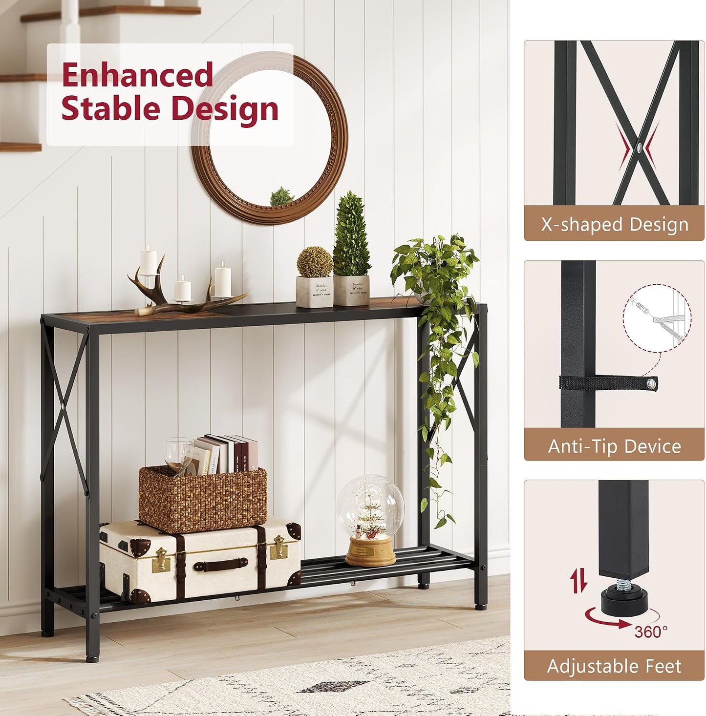 🏡 Industrial Entryway Console Table with Storage Shelves | Rustic Wood & Metal Hallway Organizer for Modern Home ✨