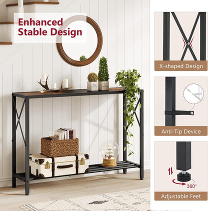 🏡 Industrial Entryway Console Table with Storage Shelves | Rustic Wood & Metal Hallway Organizer for Modern Home ✨