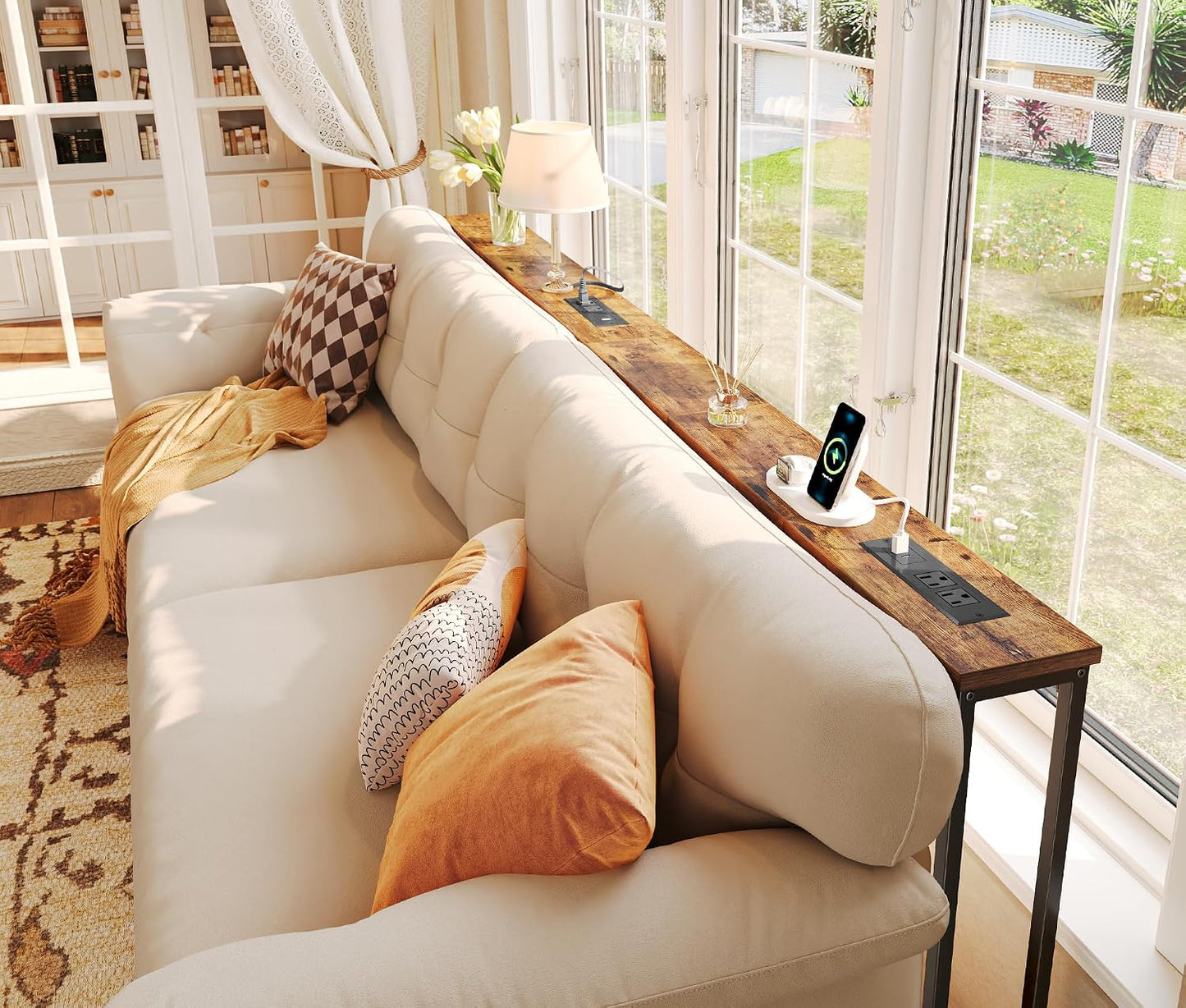 ✨ Smart Living Console Table 🔋 Modern Slim Sofa Table with Built-In Charging Station | Stylish Entryway & Behind Couch Accent Table