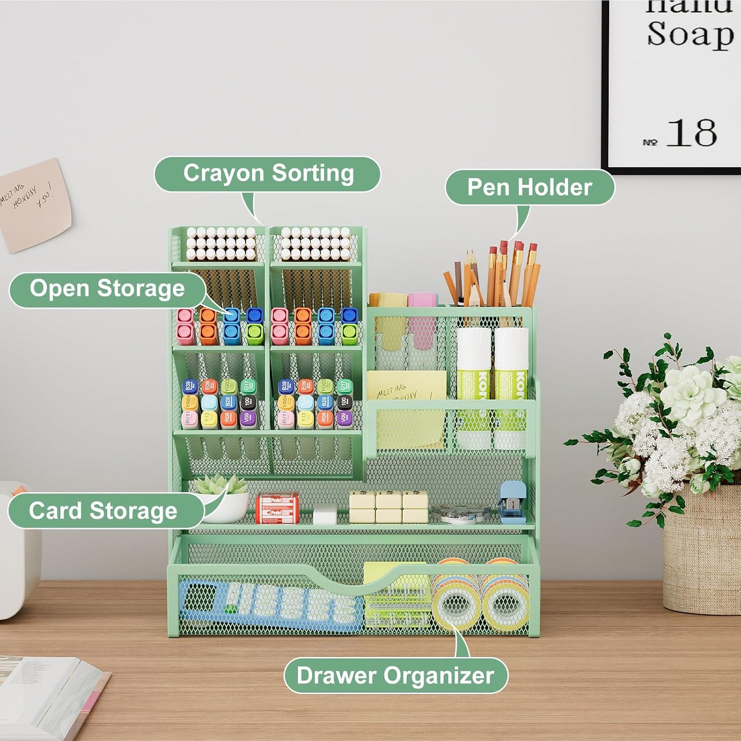 ✨ 3-Tier Mesh Desk Organizer with Drawers – Smart Desktop Storage for Home & Office 🗂️✏️