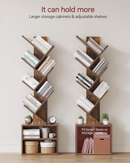 🌿 Tree Bookshelf with Storage Cabinet | 6-Tier Modern Wooden Bookcase, Space-Saving Organizer for Bedroom, Living Room & Home Office 📚