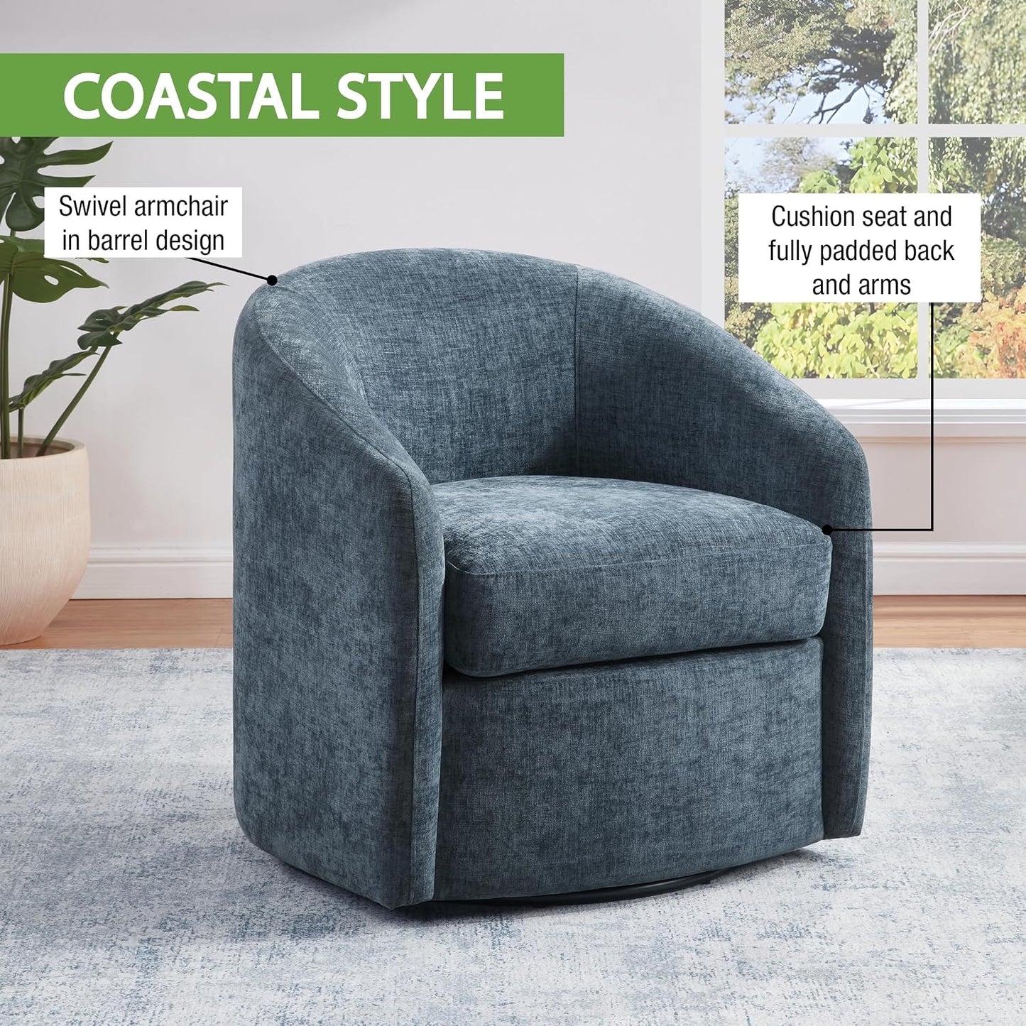 🌊 Coastal Comfort Accent Chair – Modern Upholstered Barrel Chair for Living Room, Bedroom & Cozy Reading Nook ✨