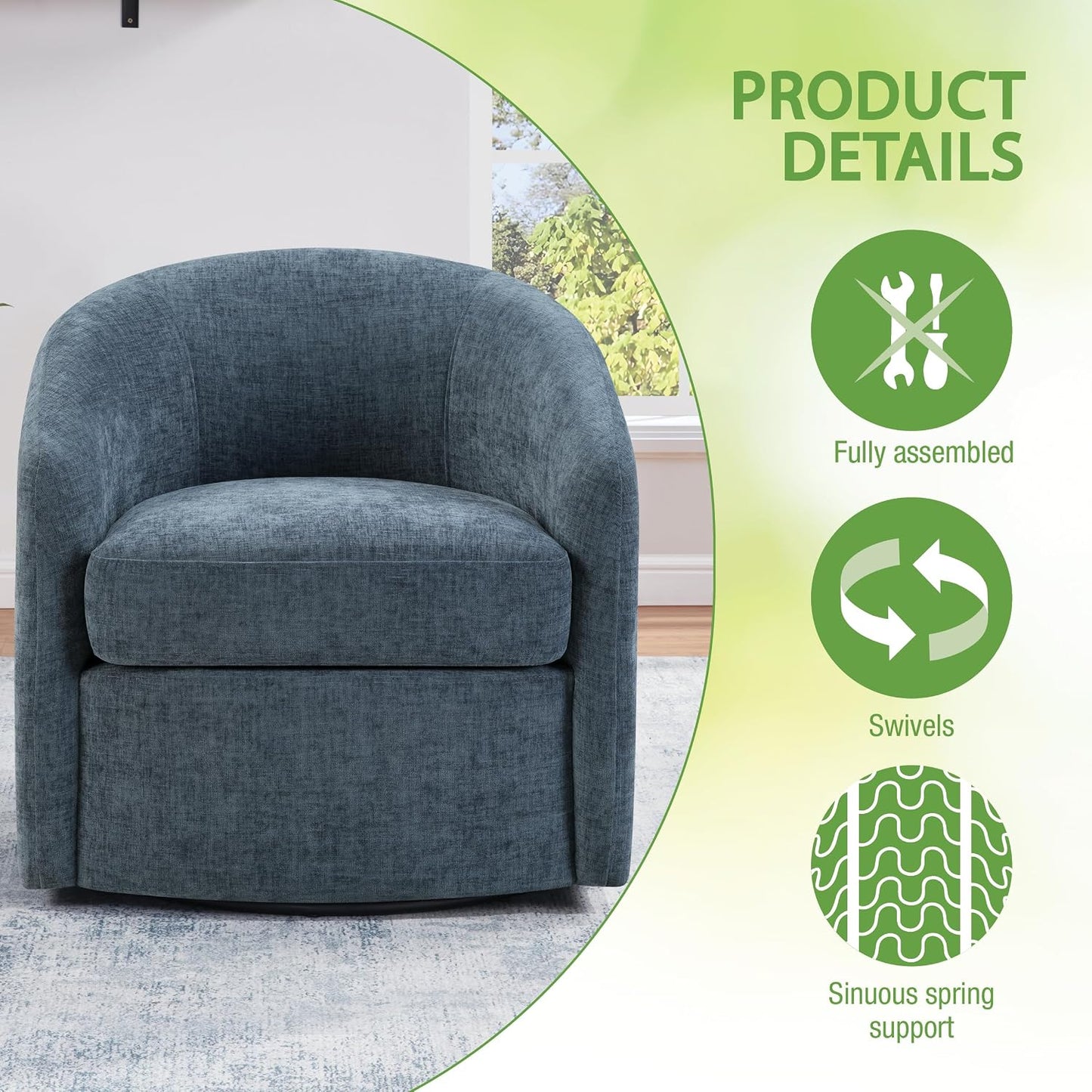🌊 Coastal Comfort Accent Chair – Modern Upholstered Barrel Chair for Living Room, Bedroom & Cozy Reading Nook ✨